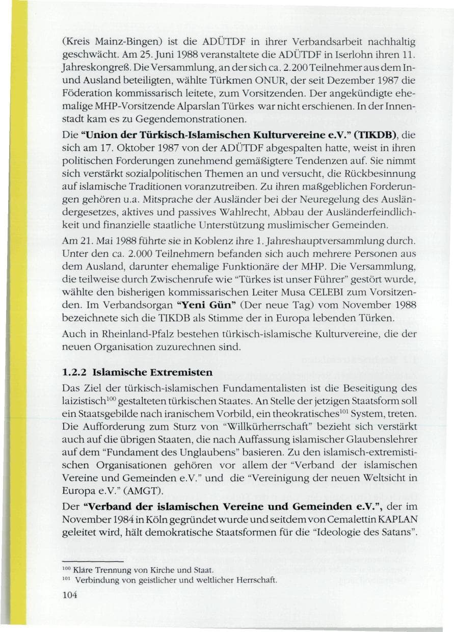 Seite 106 des Verfassungsschutzbericht 1988 Rheinland-Pfalz