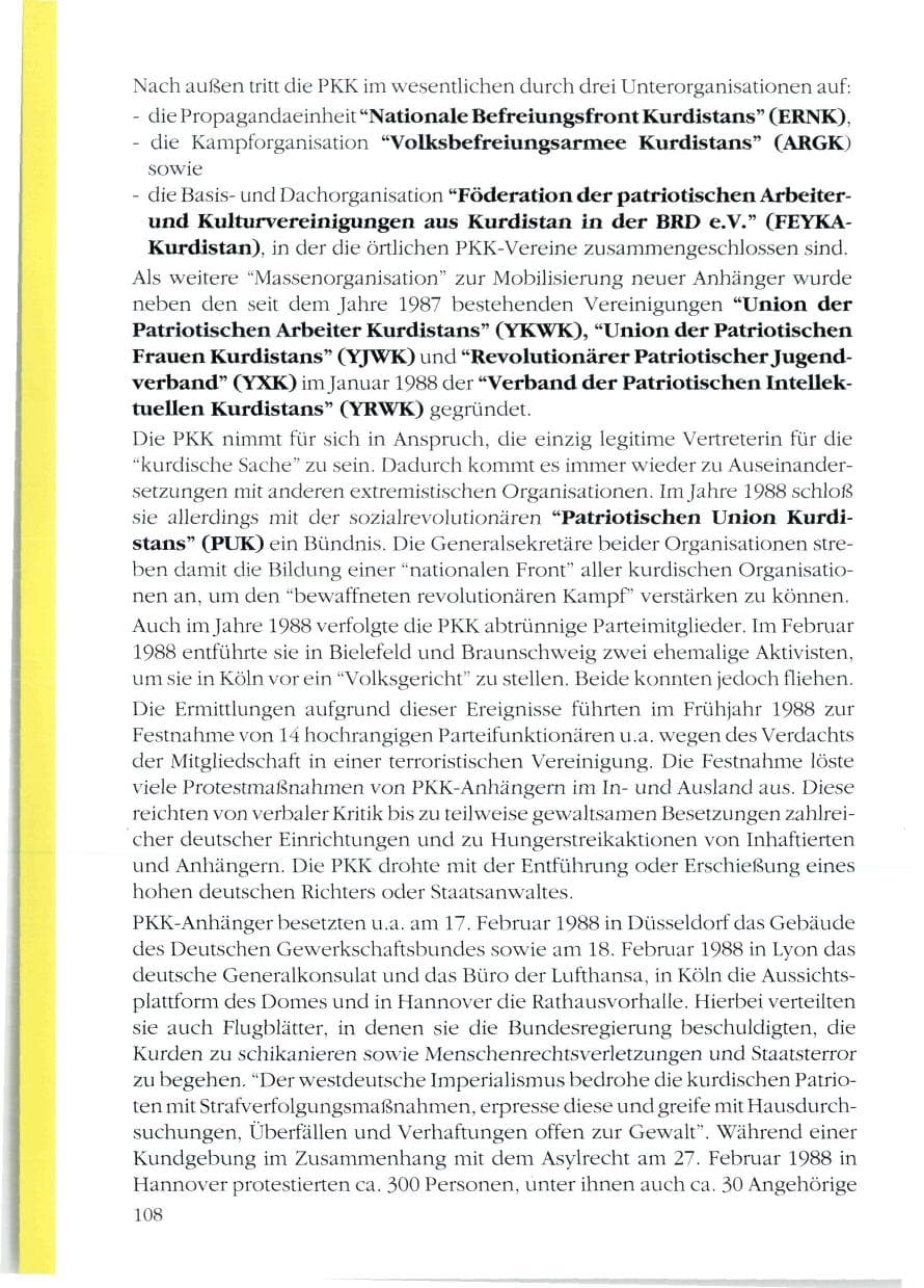 Seite 110 des Verfassungsschutzbericht 1988 Rheinland-Pfalz