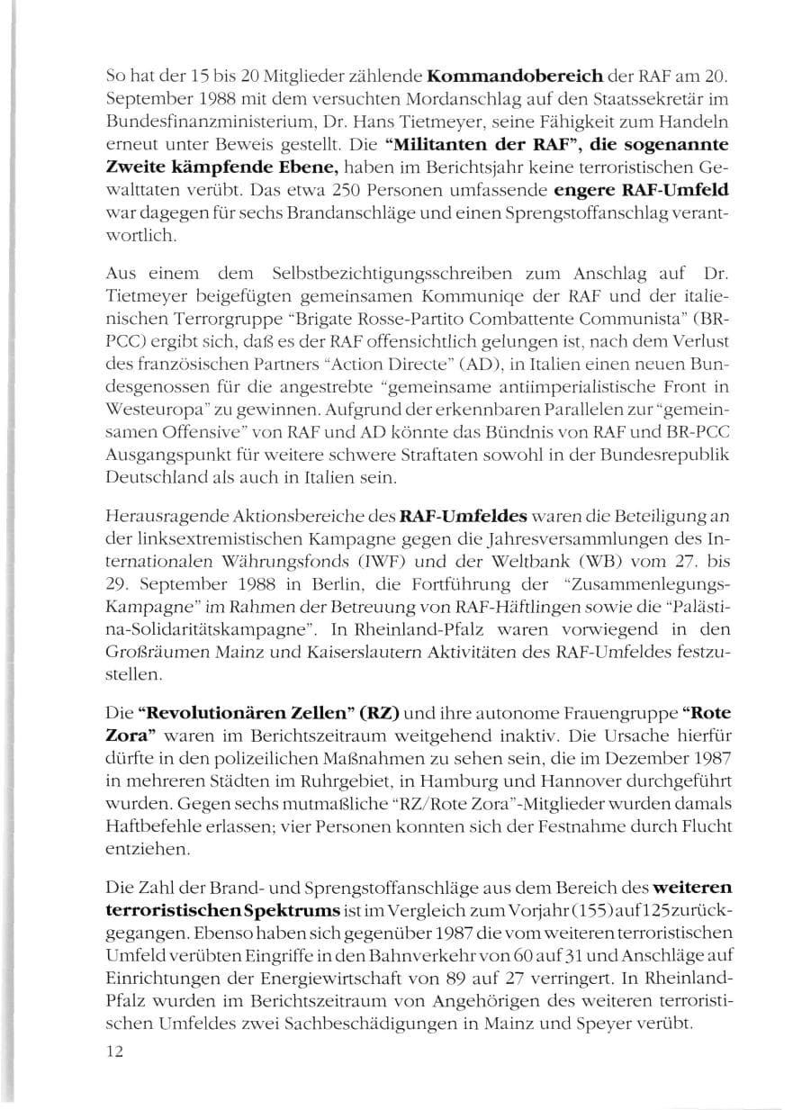 Seite 14 des Verfassungsschutzbericht 1988 Rheinland-Pfalz