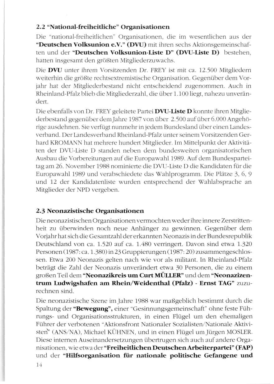 Seite 16 des Verfassungsschutzbericht 1988 Rheinland-Pfalz
