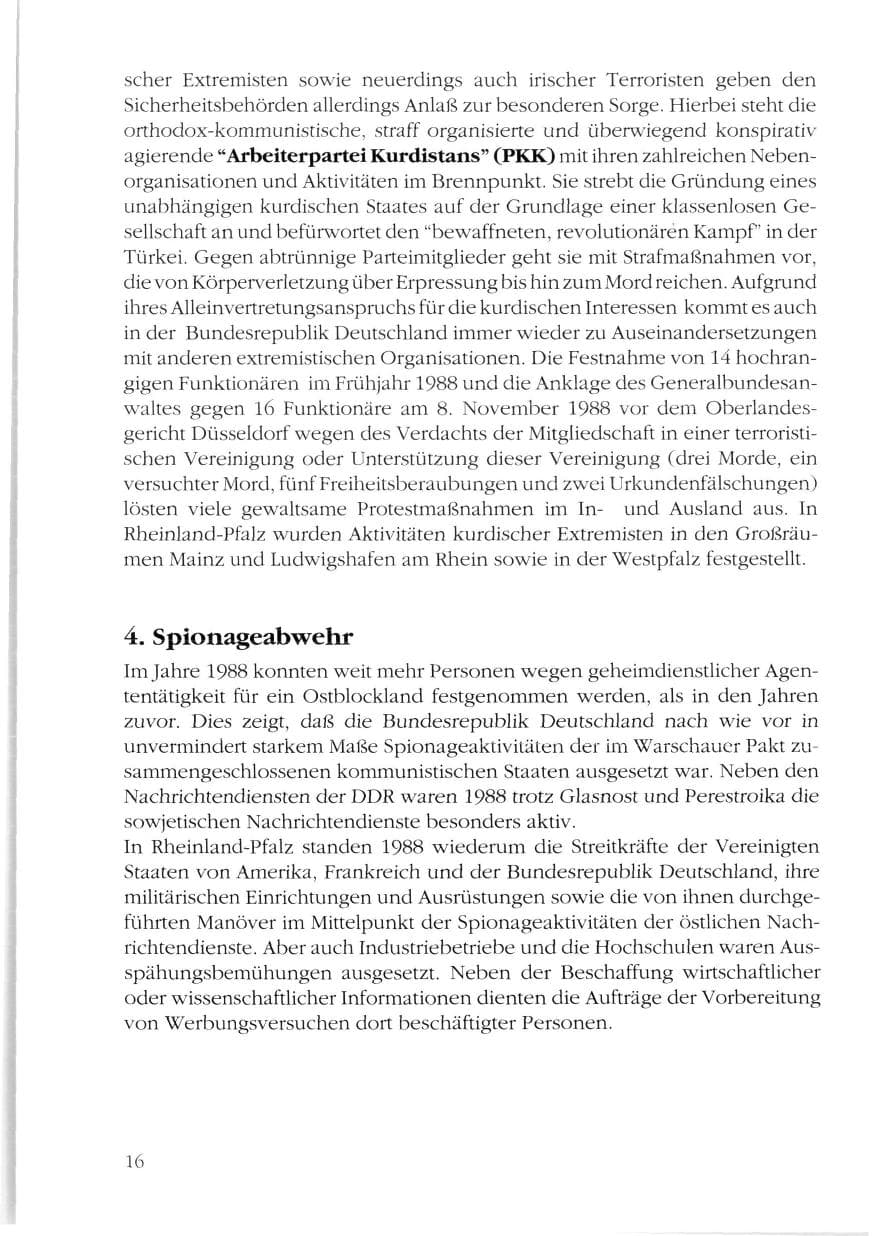 Seite 18 des Verfassungsschutzbericht 1988 Rheinland-Pfalz