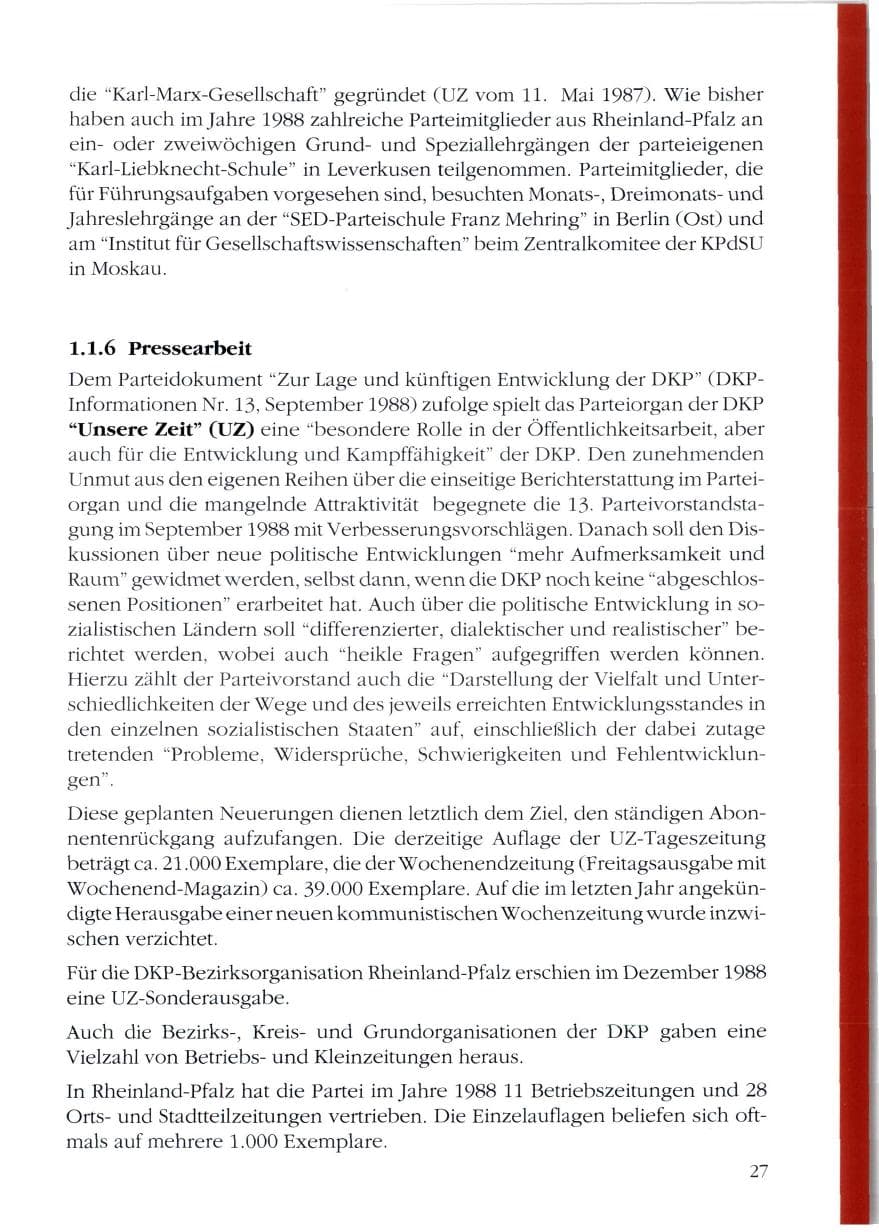 Seite 29 des Verfassungsschutzbericht 1988 Rheinland-Pfalz