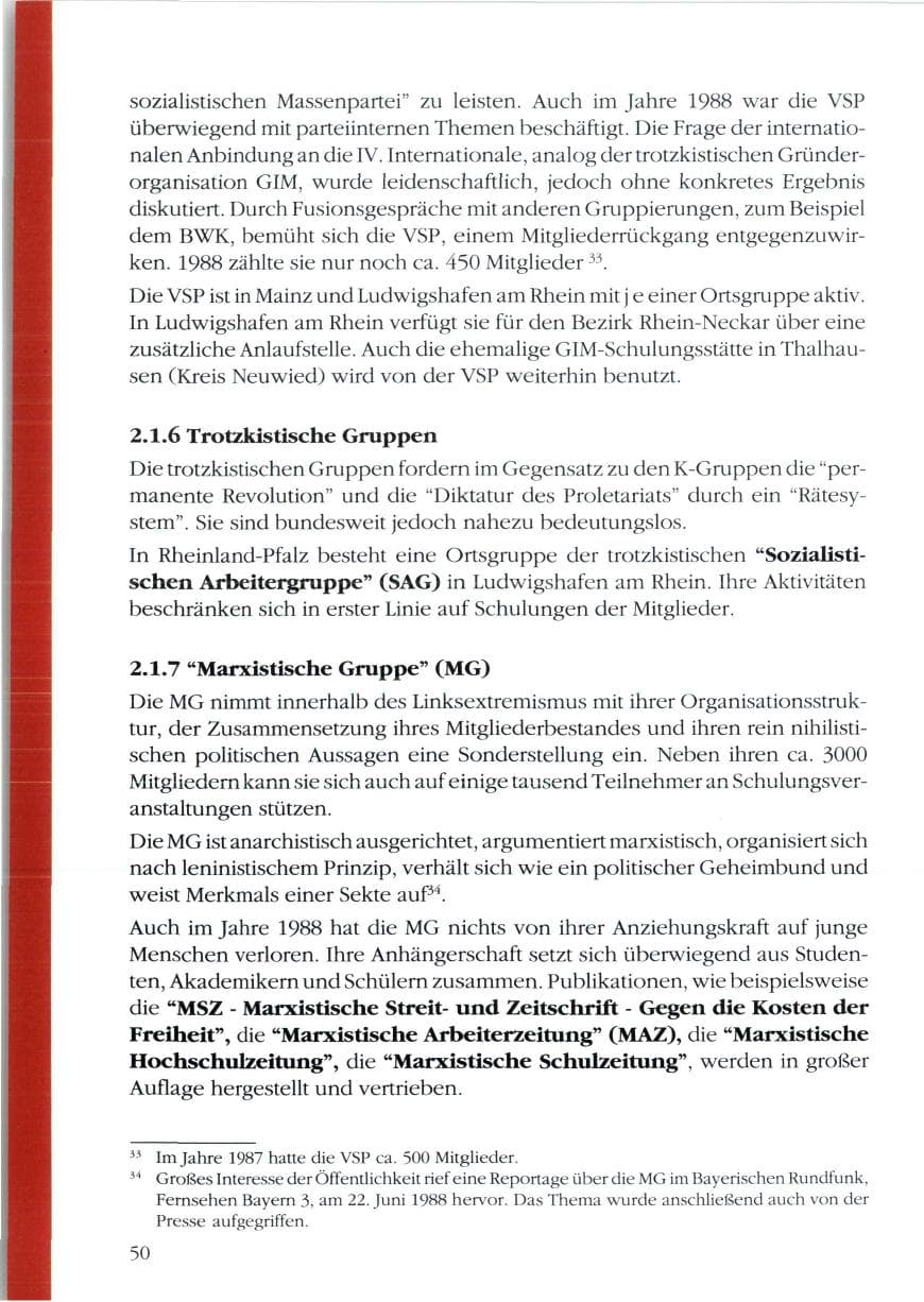 Seite 52 des Verfassungsschutzbericht 1988 Rheinland-Pfalz