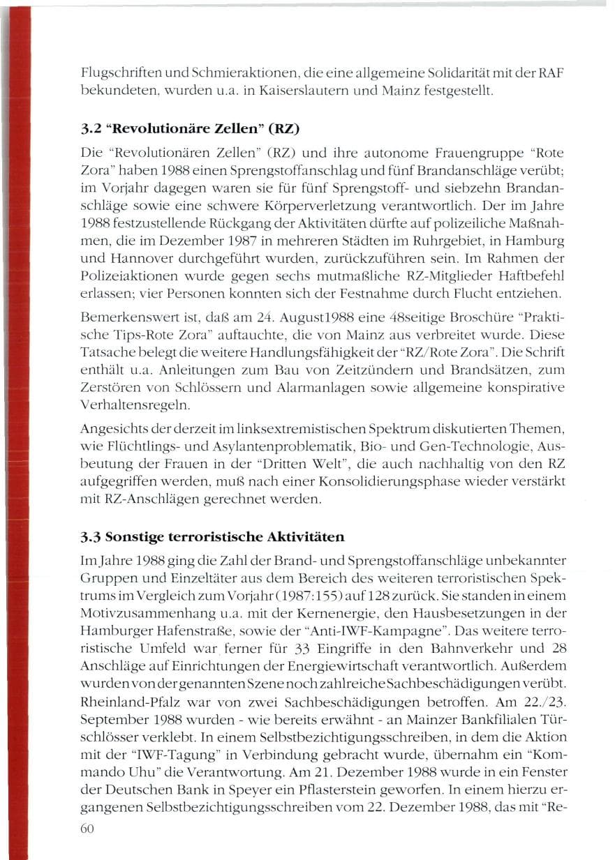 Seite 62 des Verfassungsschutzbericht 1988 Rheinland-Pfalz