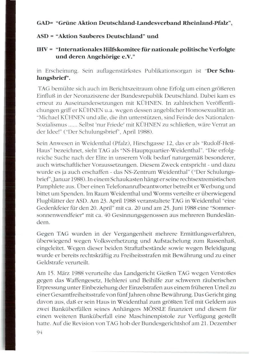 Seite 96 des Verfassungsschutzbericht 1988 Rheinland-Pfalz