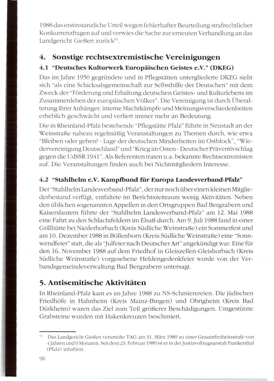 Seite 98 des Verfassungsschutzbericht 1988 Rheinland-Pfalz