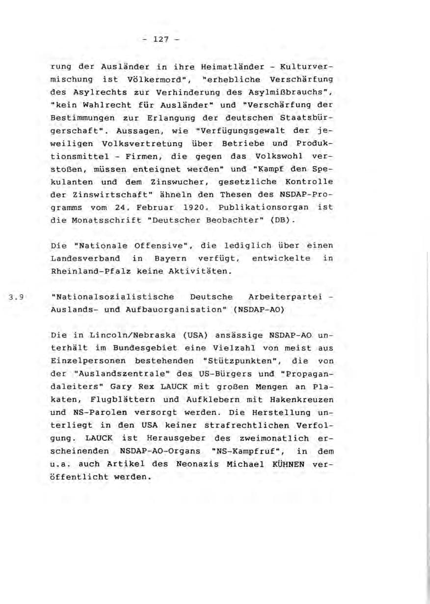 Seite 129 des Verfassungsschutzbericht 1990 Rheinland-Pfalz