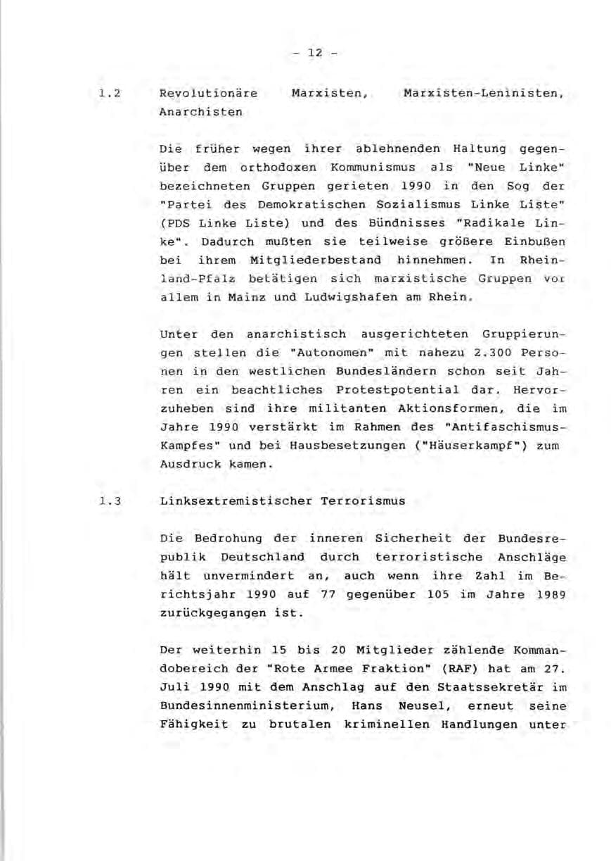 Seite 14 des Verfassungsschutzbericht 1990 Rheinland-Pfalz