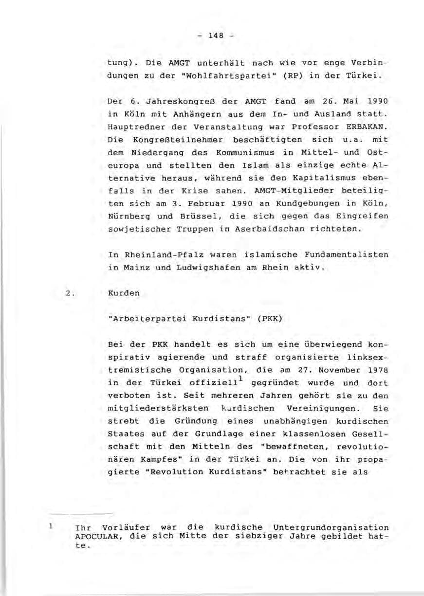 Seite 150 des Verfassungsschutzbericht 1990 Rheinland-Pfalz