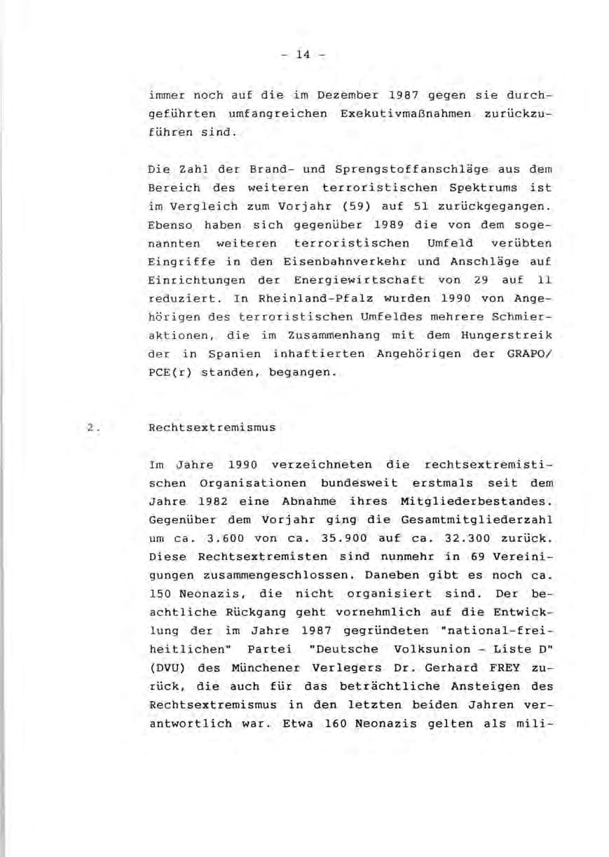 Seite 16 des Verfassungsschutzbericht 1990 Rheinland-Pfalz