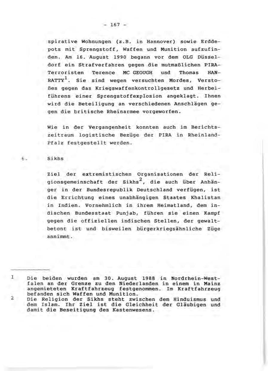 Seite 169 des Verfassungsschutzbericht 1990 Rheinland-Pfalz