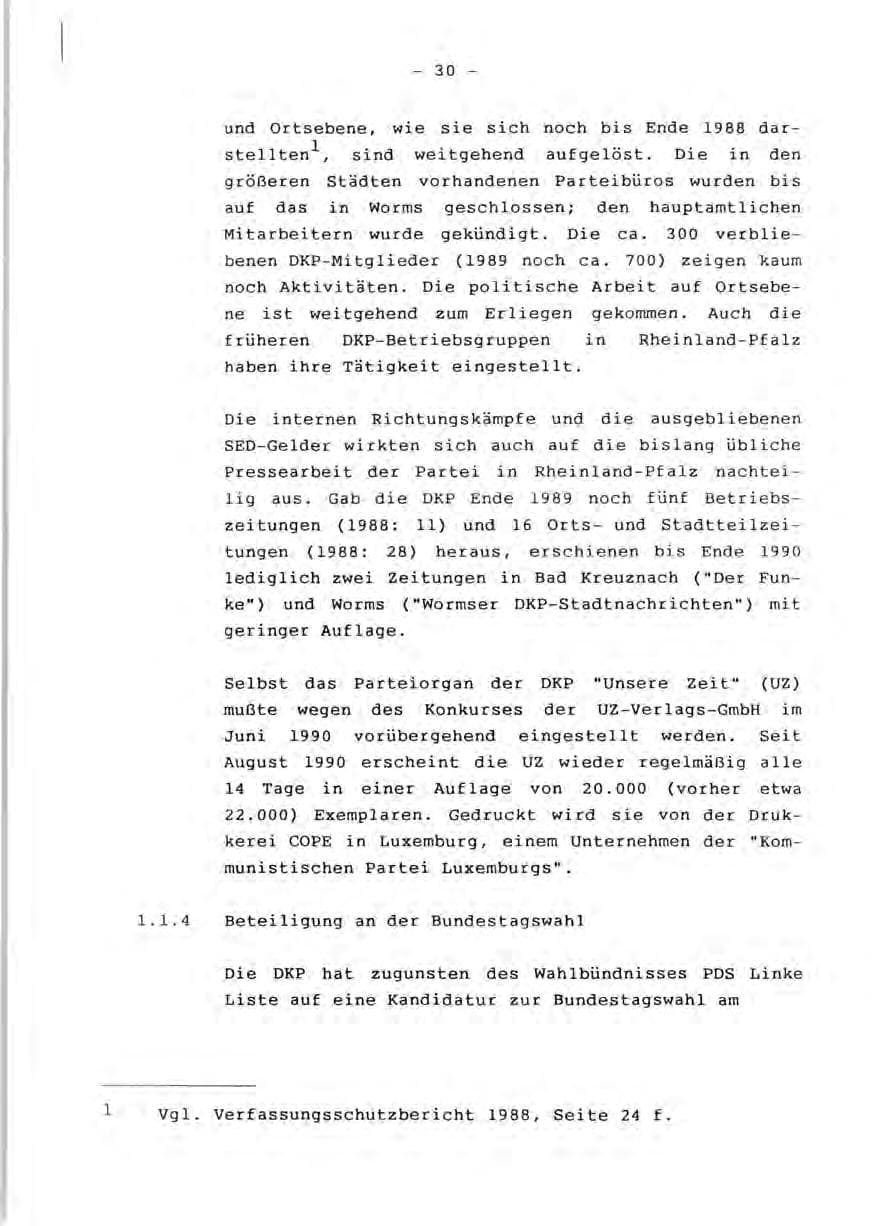 Seite 32 des Verfassungsschutzbericht 1990 Rheinland-Pfalz