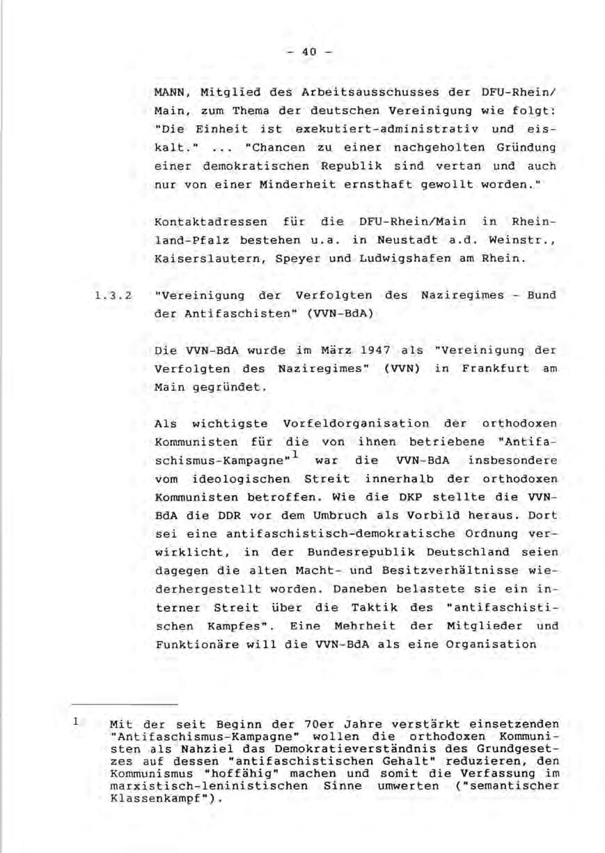 Seite 42 des Verfassungsschutzbericht 1990 Rheinland-Pfalz