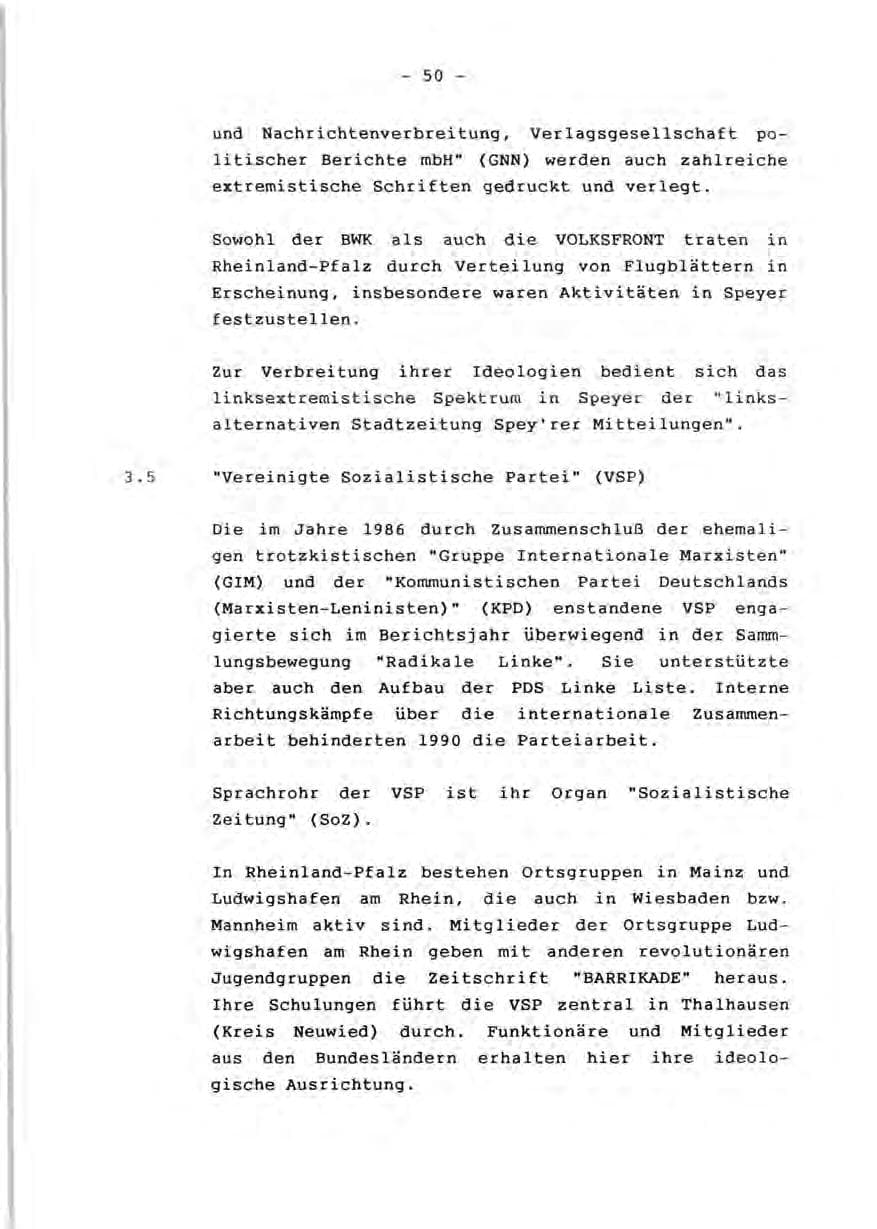 Seite 52 des Verfassungsschutzbericht 1990 Rheinland-Pfalz