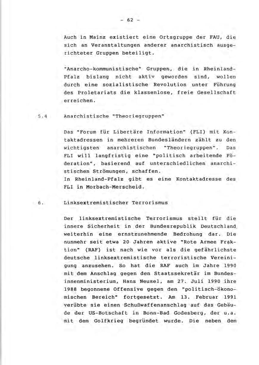 Seite 64 des Verfassungsschutzbericht 1990 Rheinland-Pfalz