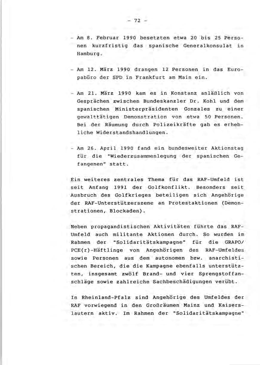 Seite 74 des Verfassungsschutzbericht 1990 Rheinland-Pfalz