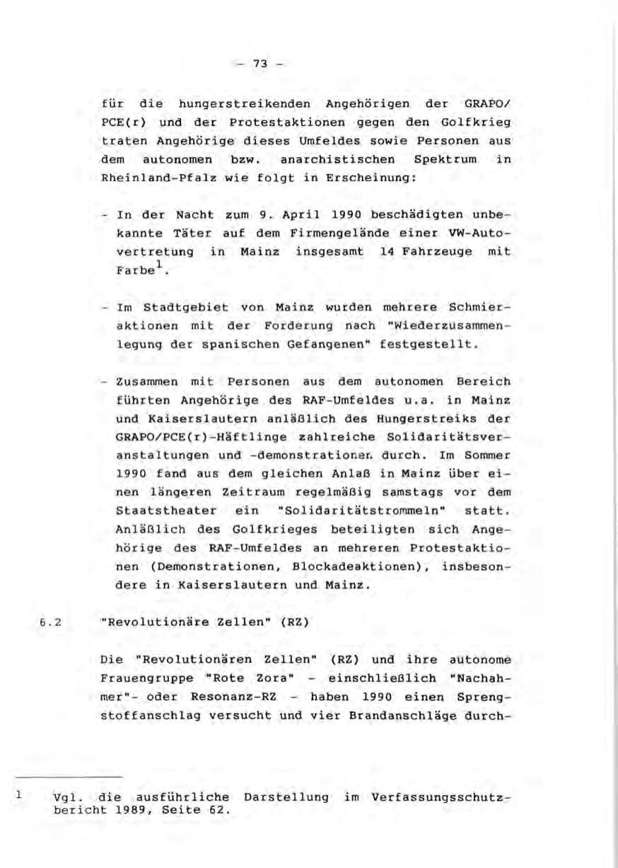 Seite 75 des Verfassungsschutzbericht 1990 Rheinland-Pfalz