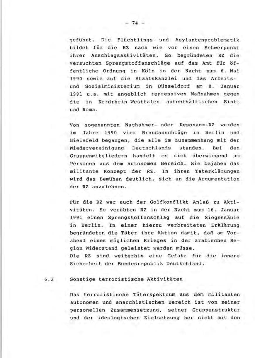 Seite 76 des Verfassungsschutzbericht 1990 Rheinland-Pfalz