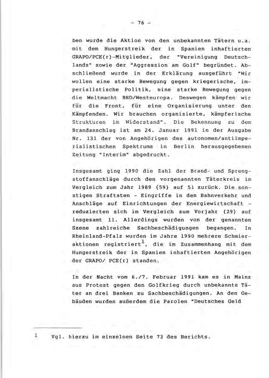 Seite 78 des Verfassungsschutzbericht 1990 Rheinland-Pfalz