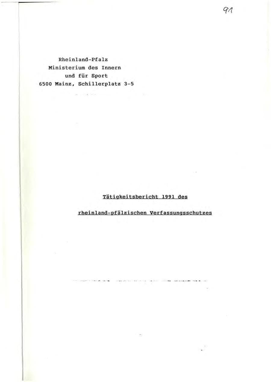 Seite 2 des Verfassungsschutzbericht 1991 Rheinland-Pfalz