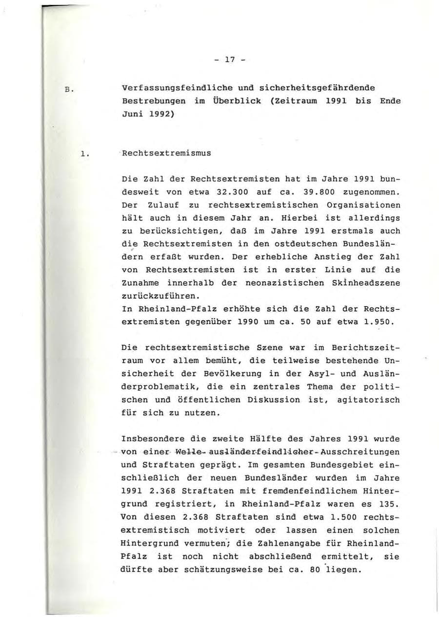 Seite 18 des Verfassungsschutzbericht 1991 Rheinland-Pfalz