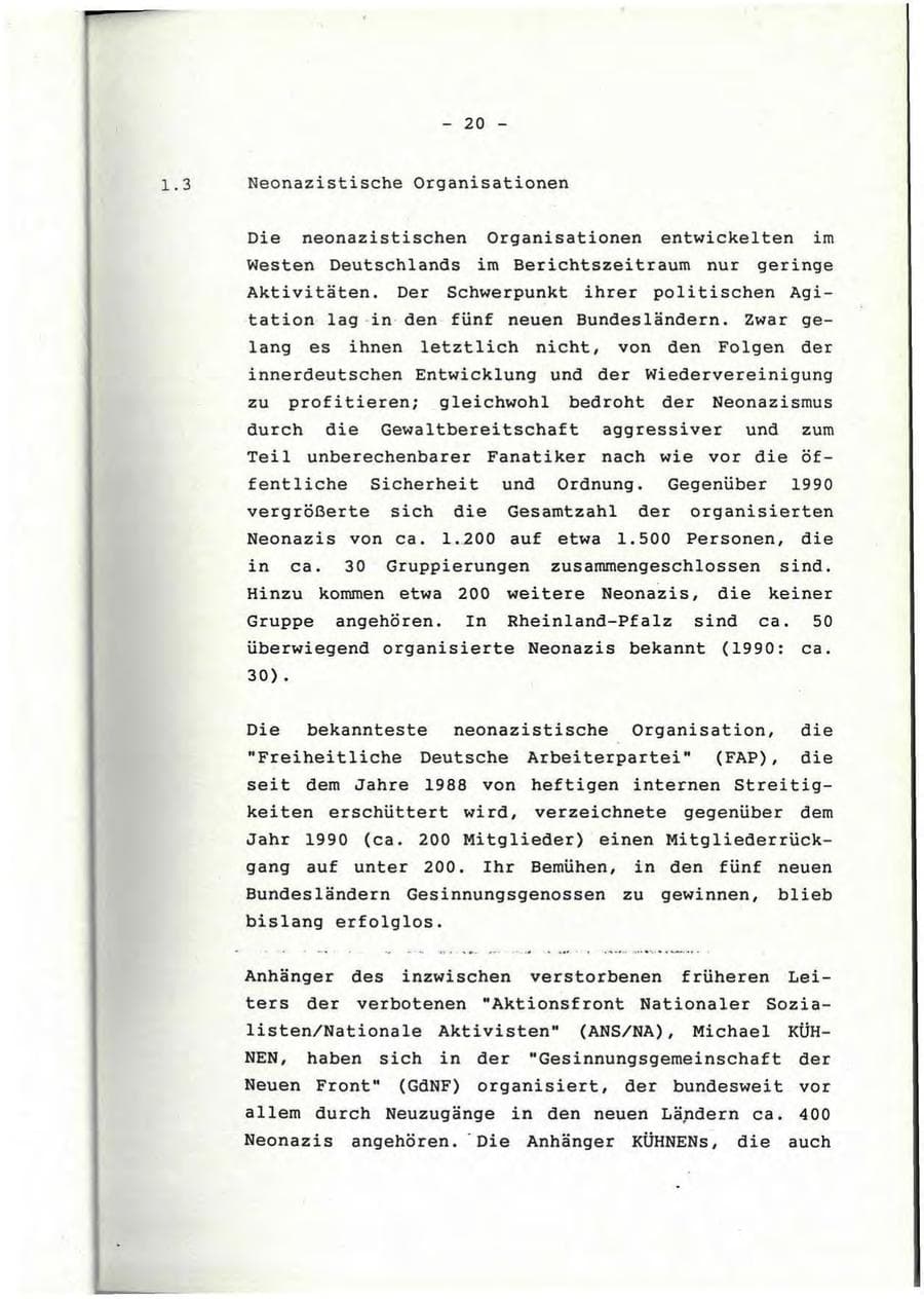 Seite 21 des Verfassungsschutzbericht 1991 Rheinland-Pfalz