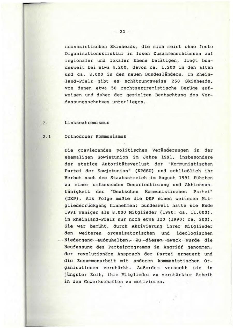 Seite 23 des Verfassungsschutzbericht 1991 Rheinland-Pfalz