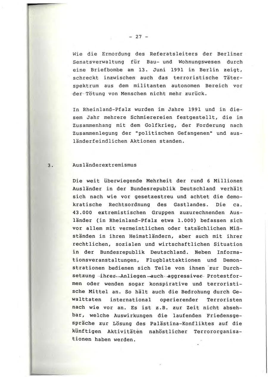 Seite 28 des Verfassungsschutzbericht 1991 Rheinland-Pfalz