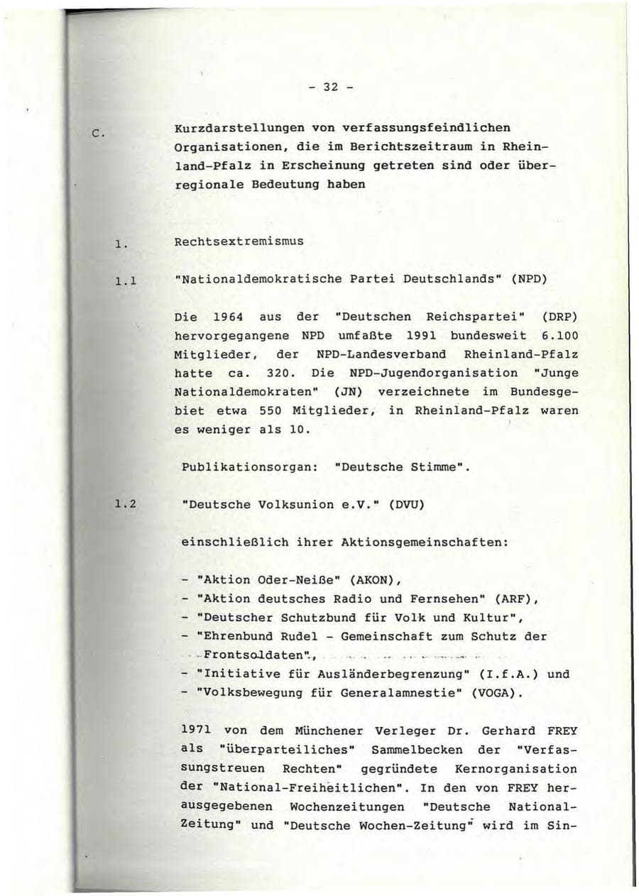 Seite 33 des Verfassungsschutzbericht 1991 Rheinland-Pfalz