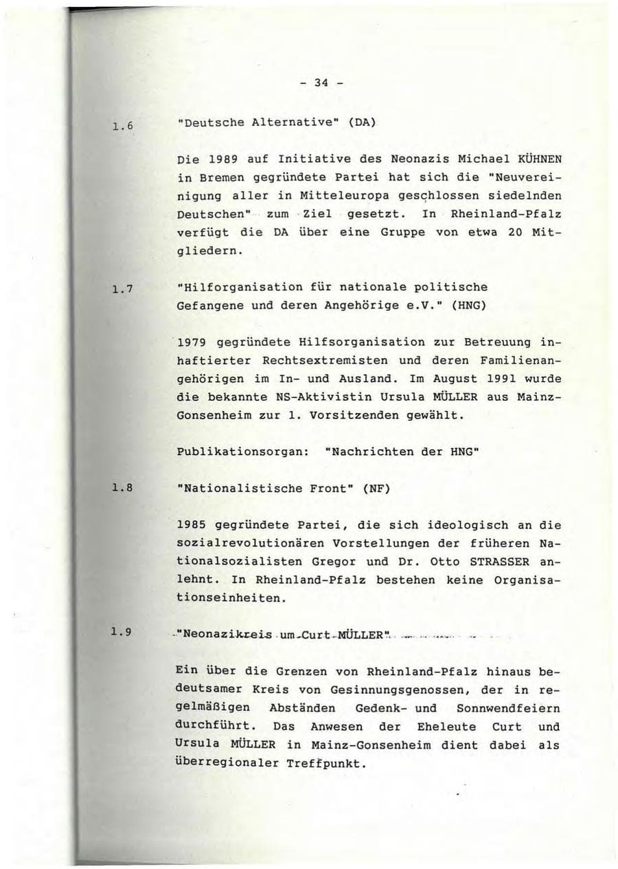Seite 35 des Verfassungsschutzbericht 1991 Rheinland-Pfalz