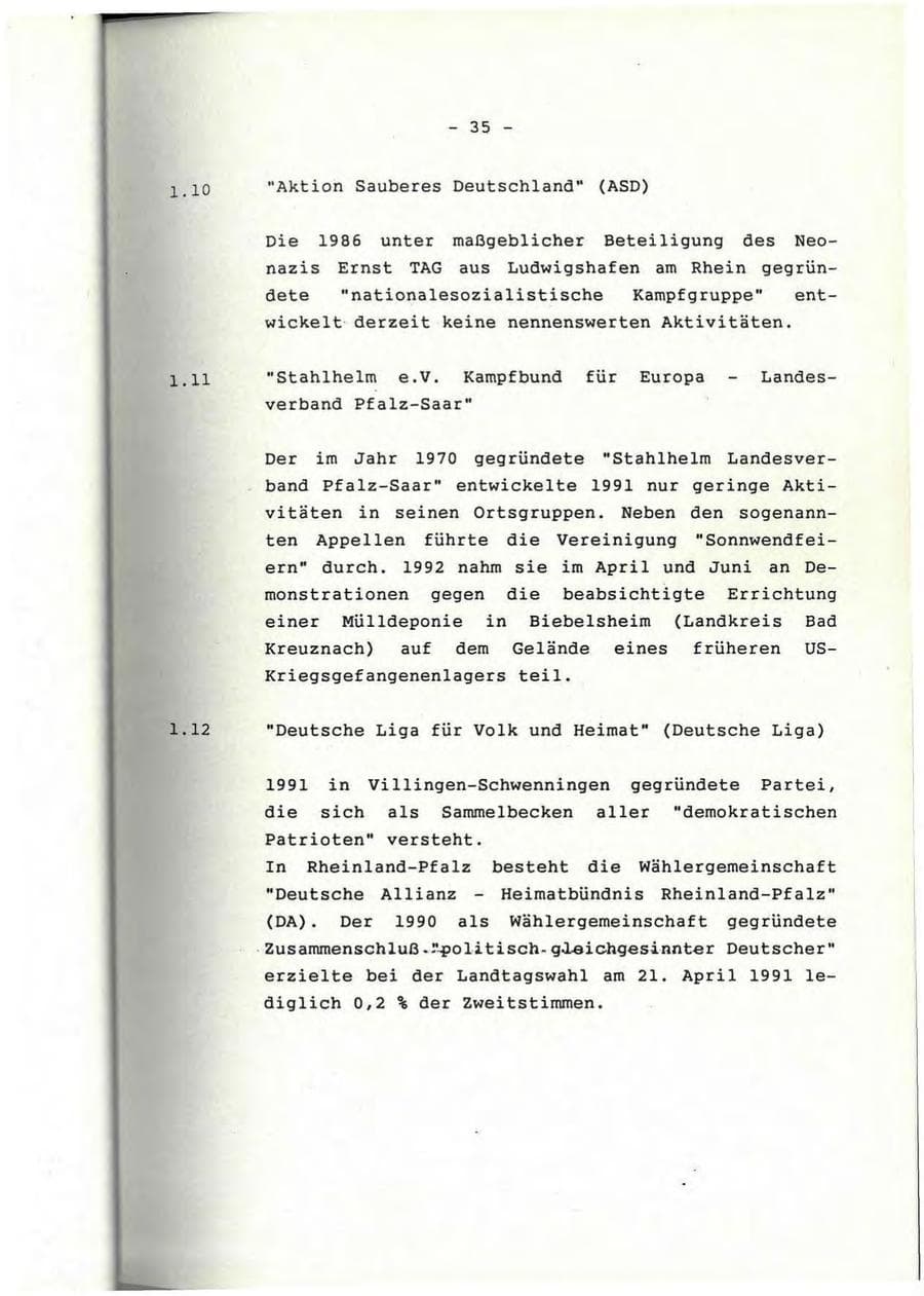 Seite 36 des Verfassungsschutzbericht 1991 Rheinland-Pfalz