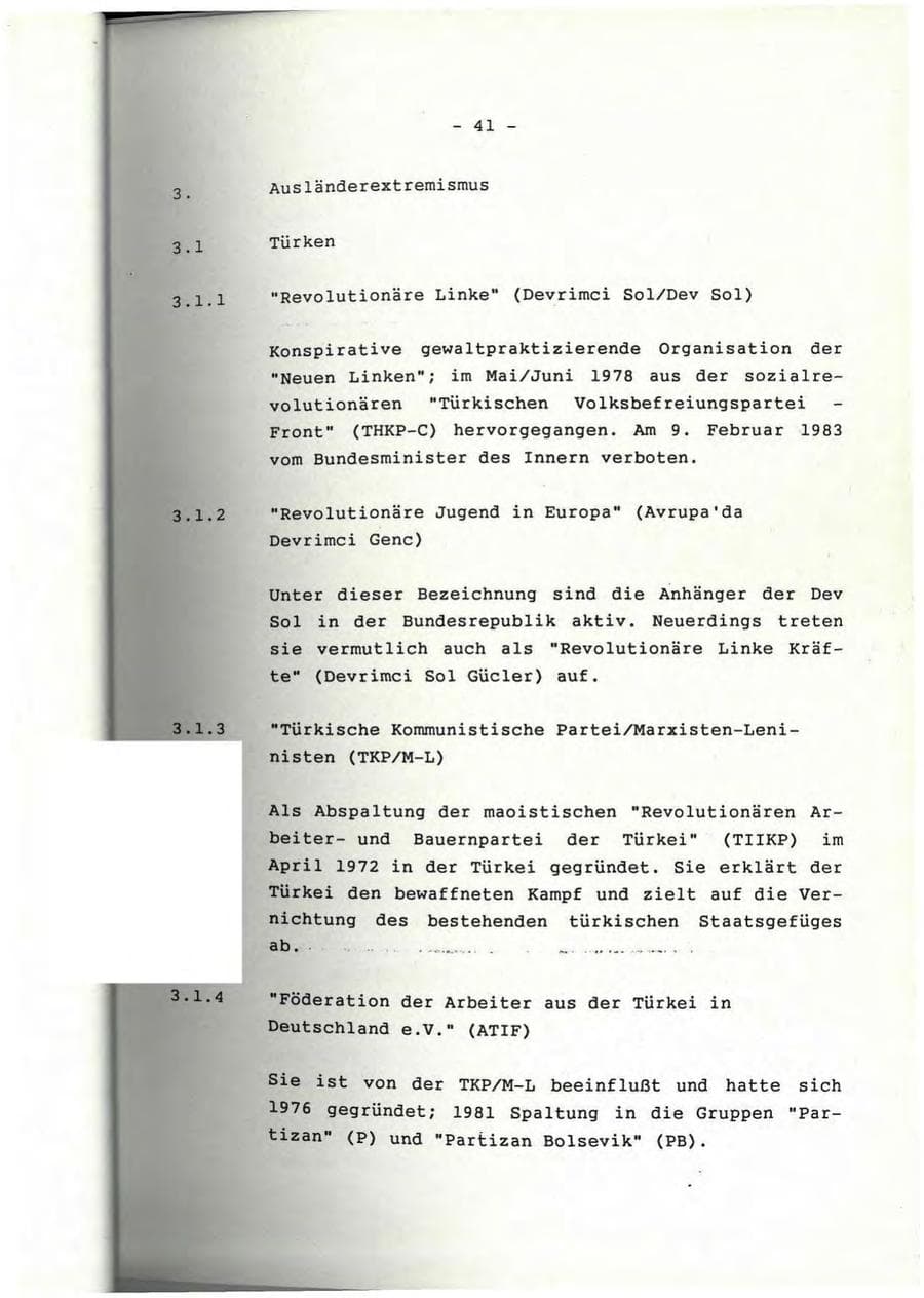 Seite 42 des Verfassungsschutzbericht 1991 Rheinland-Pfalz