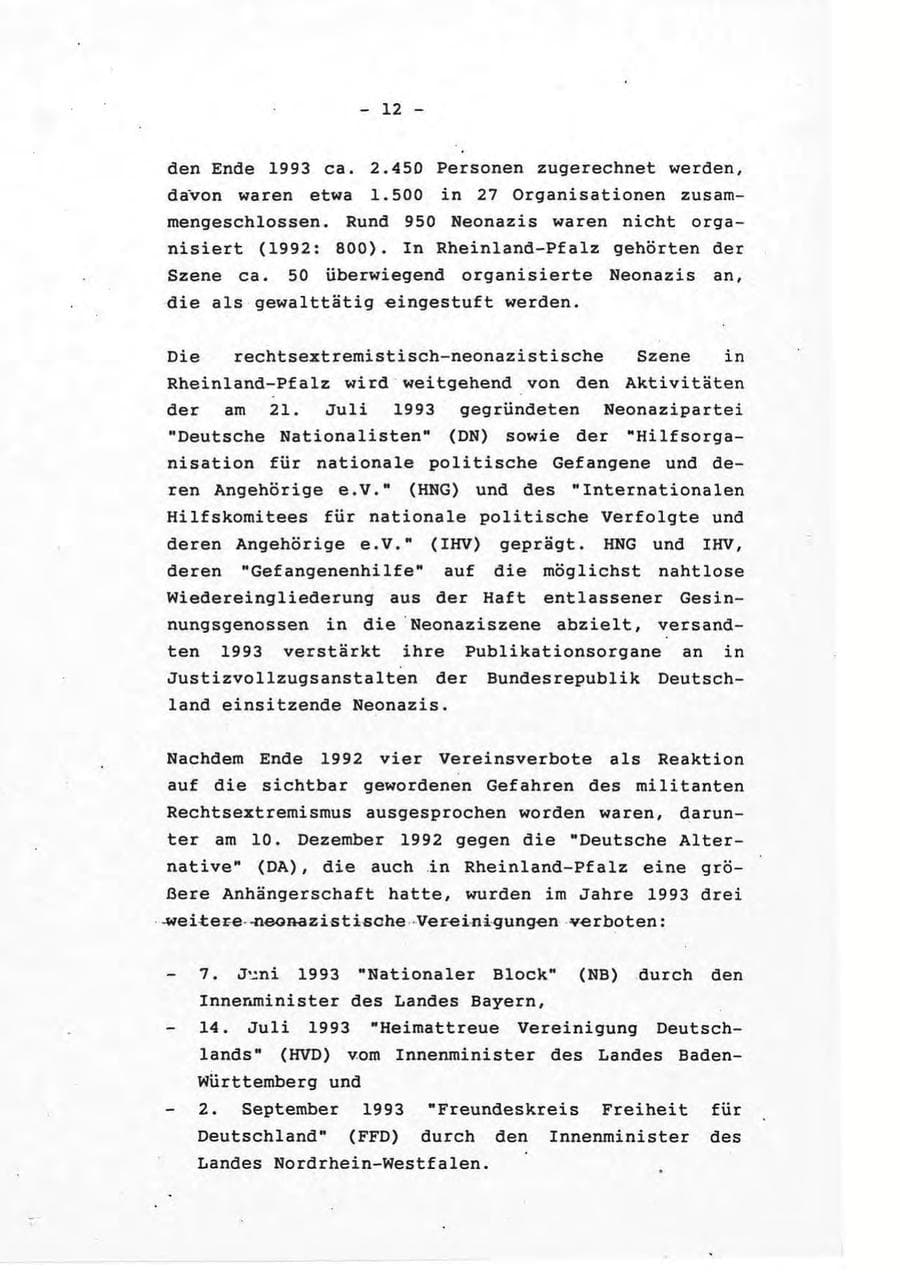 Seite 12 des Verfassungsschutzbericht 1993 Rheinland-Pfalz