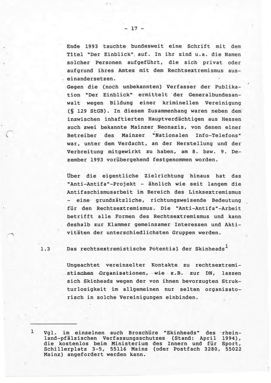 Seite 17 des Verfassungsschutzbericht 1993 Rheinland-Pfalz