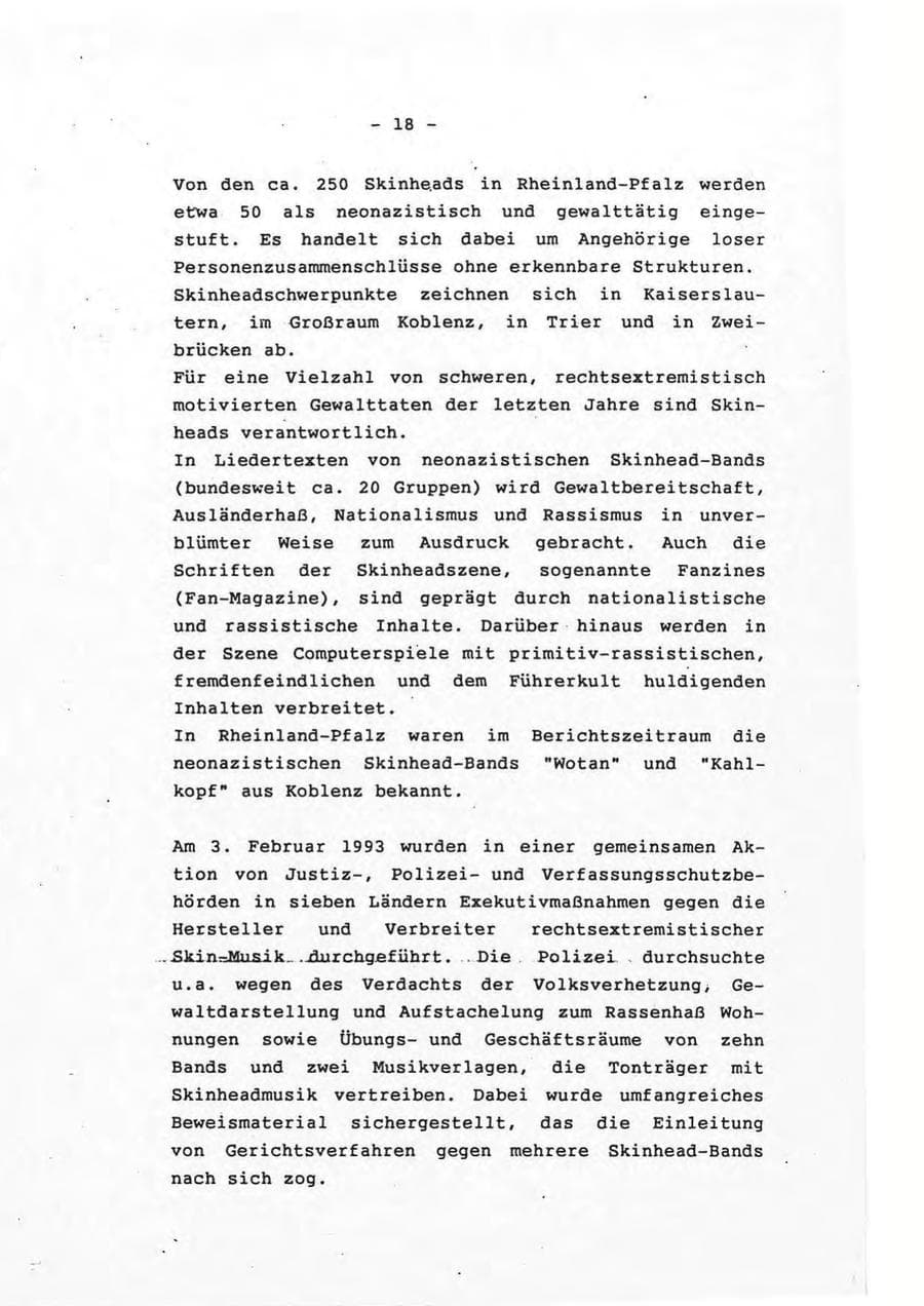 Seite 18 des Verfassungsschutzbericht 1993 Rheinland-Pfalz