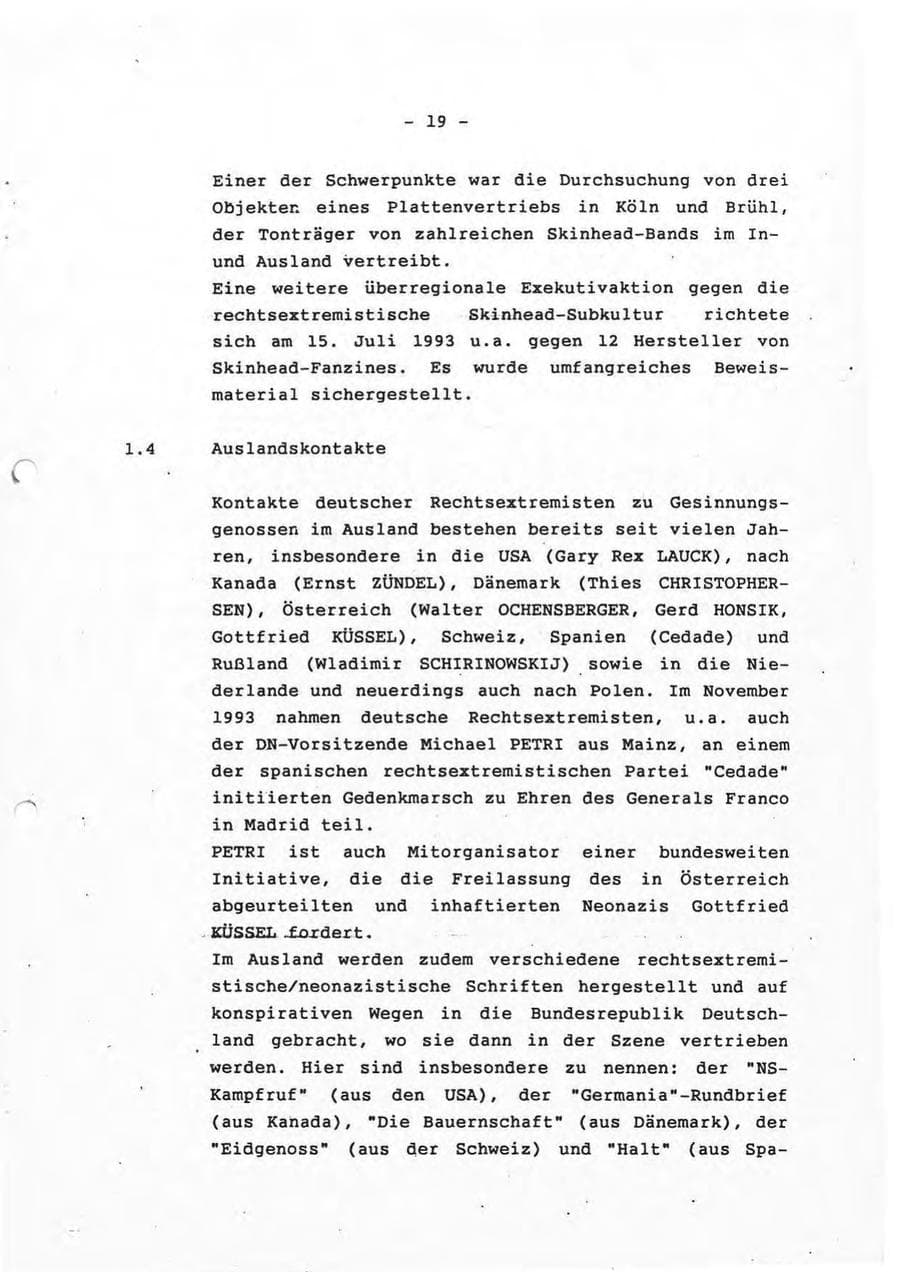 Seite 19 des Verfassungsschutzbericht 1993 Rheinland-Pfalz