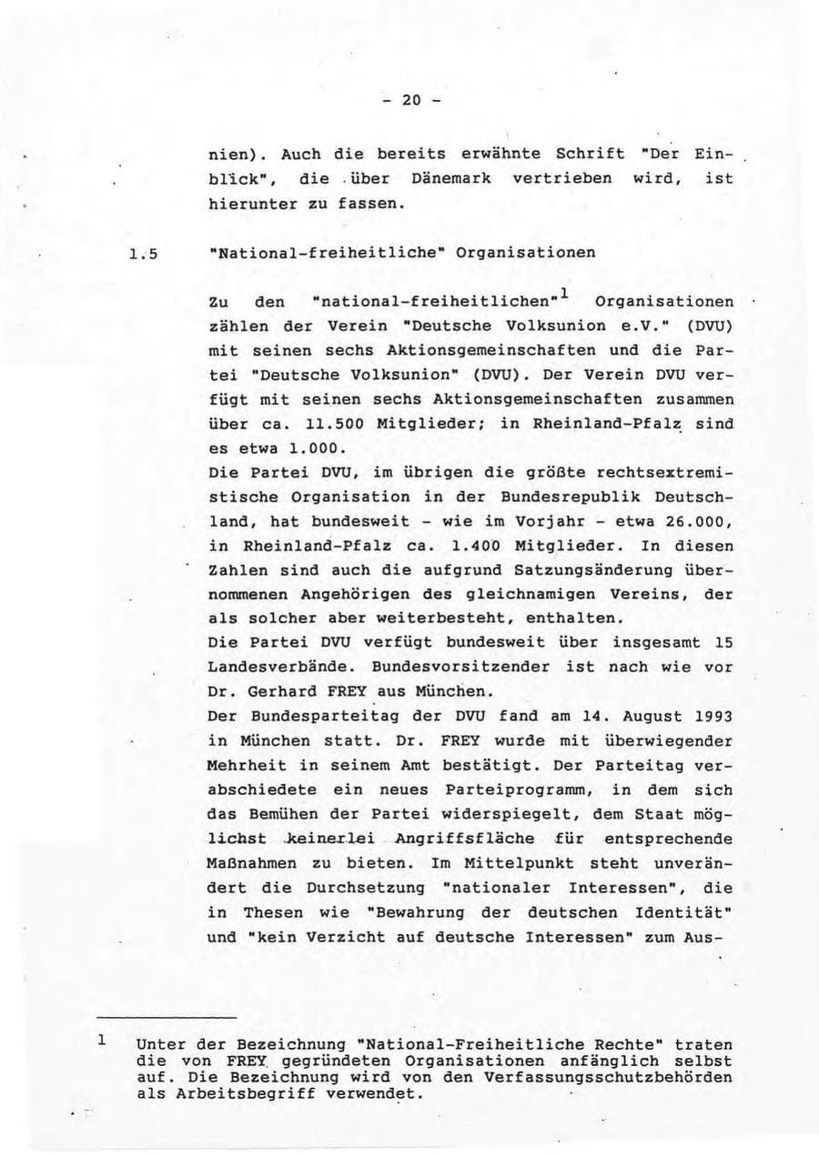 Seite 20 des Verfassungsschutzbericht 1993 Rheinland-Pfalz