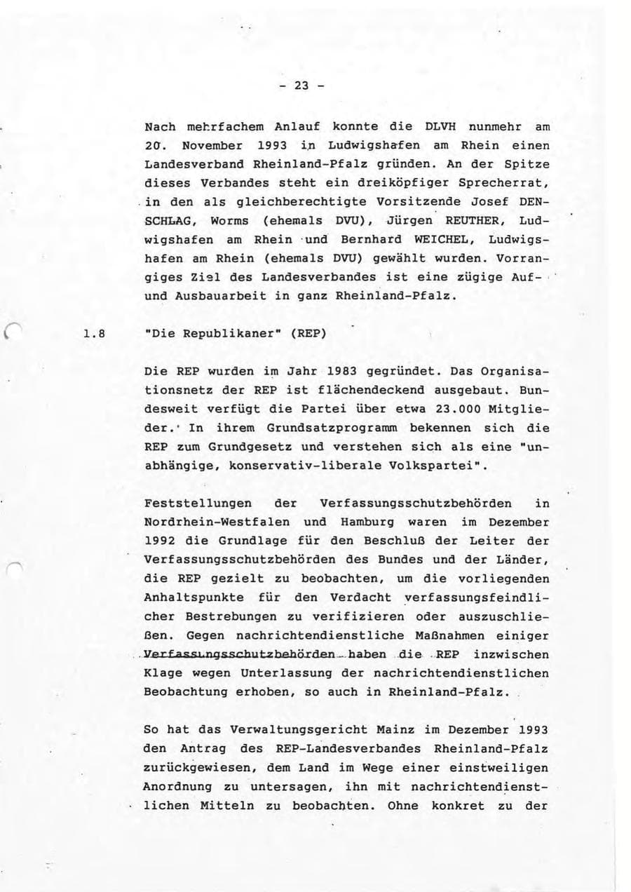 Seite 23 des Verfassungsschutzbericht 1993 Rheinland-Pfalz