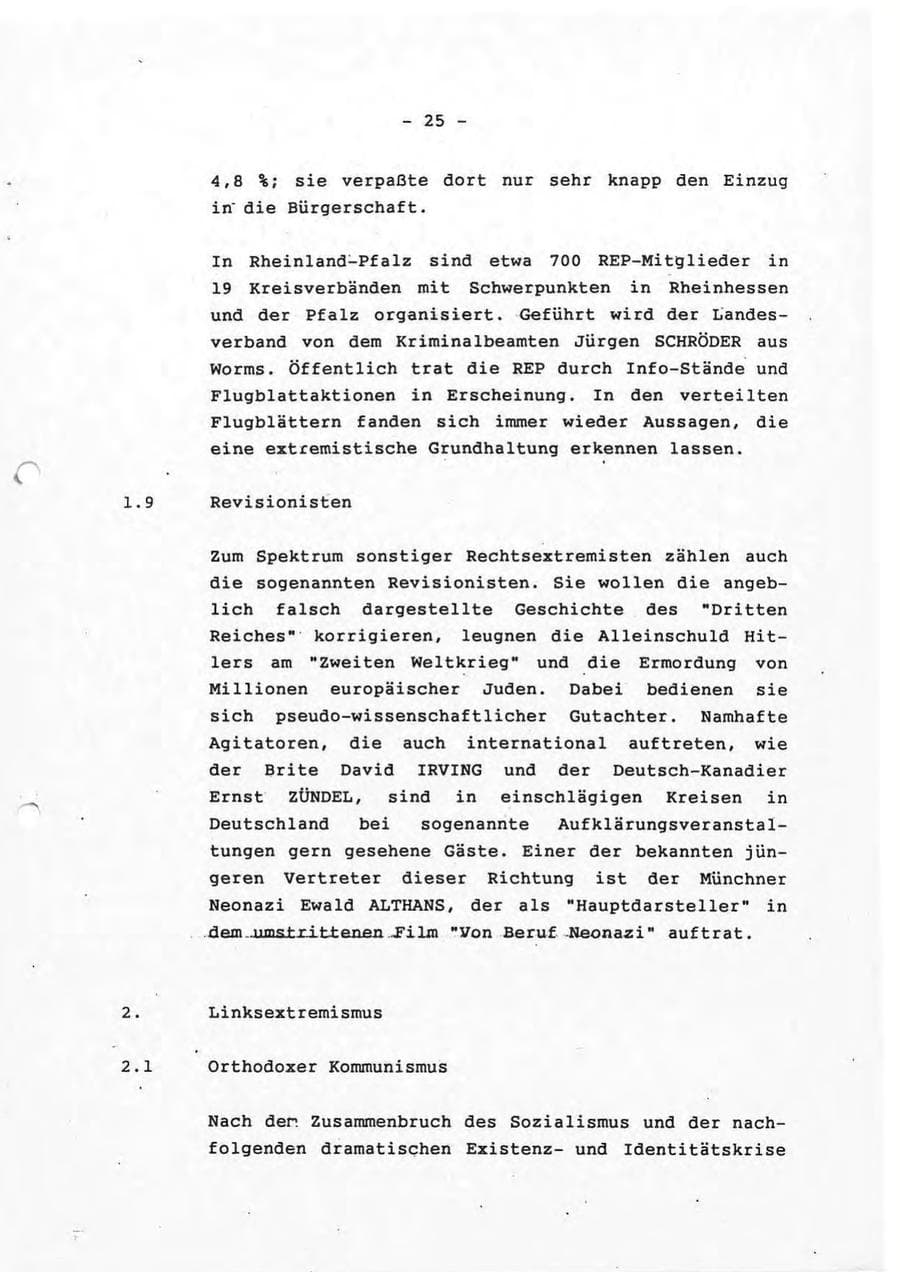 Seite 25 des Verfassungsschutzbericht 1993 Rheinland-Pfalz