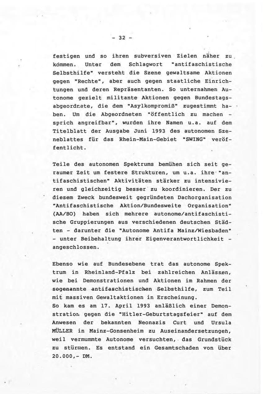 Seite 32 des Verfassungsschutzbericht 1993 Rheinland-Pfalz