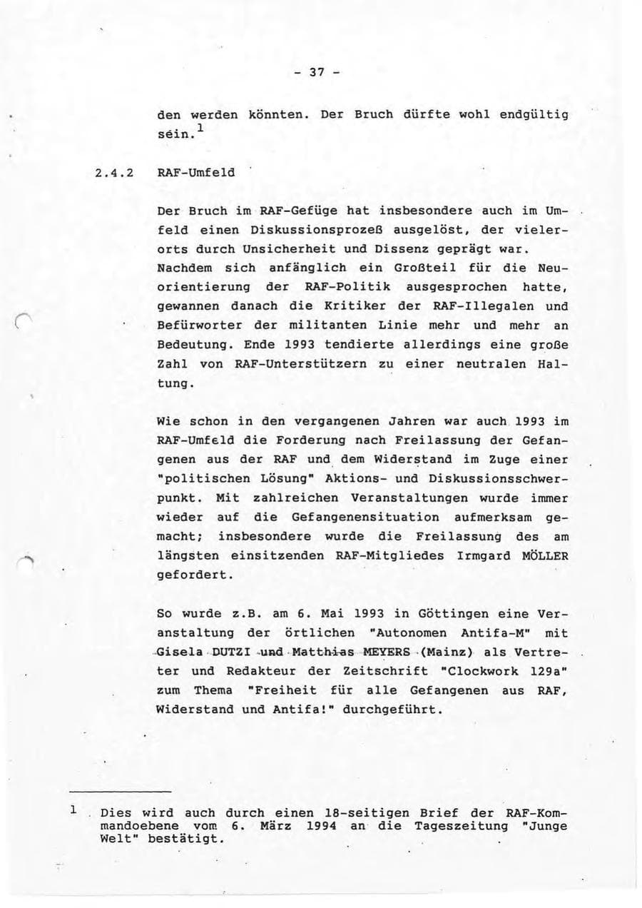 Seite 37 des Verfassungsschutzbericht 1993 Rheinland-Pfalz