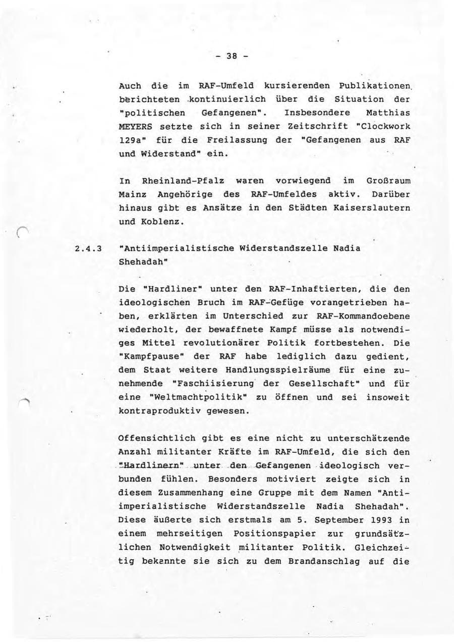 Seite 38 des Verfassungsschutzbericht 1993 Rheinland-Pfalz