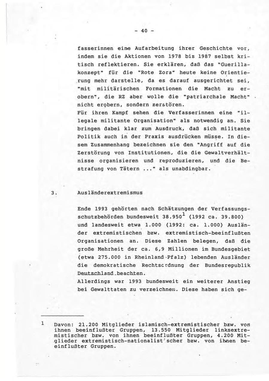 Seite 40 des Verfassungsschutzbericht 1993 Rheinland-Pfalz
