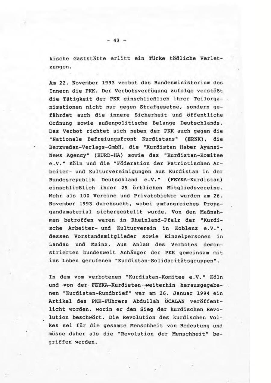 Seite 43 des Verfassungsschutzbericht 1993 Rheinland-Pfalz