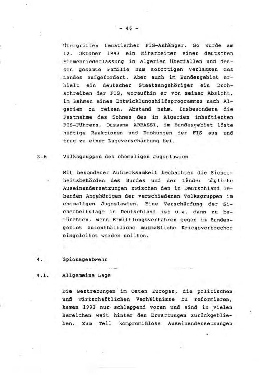 Seite 46 des Verfassungsschutzbericht 1993 Rheinland-Pfalz