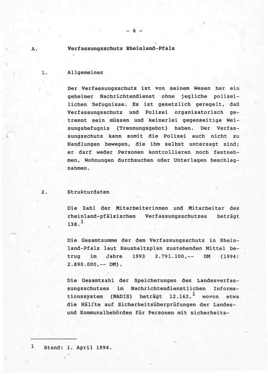 Seite 6 des Verfassungsschutzbericht 1993 Rheinland-Pfalz