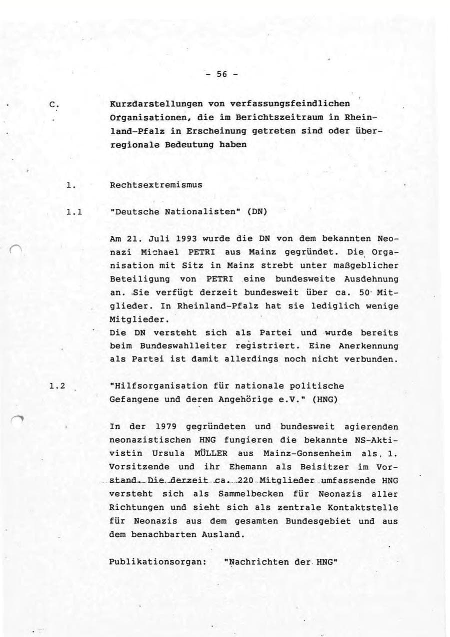 Seite 56 des Verfassungsschutzbericht 1993 Rheinland-Pfalz