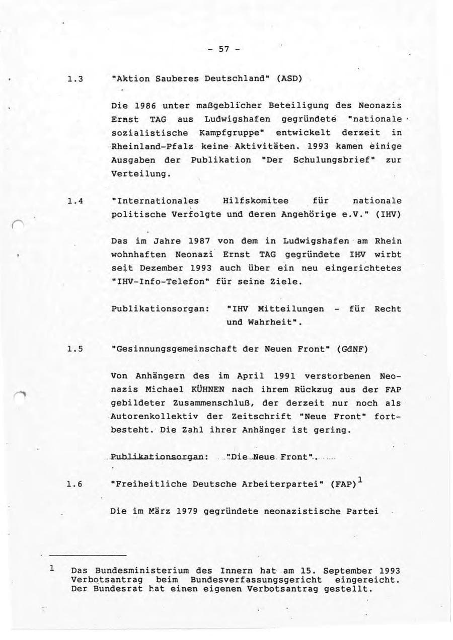 Seite 57 des Verfassungsschutzbericht 1993 Rheinland-Pfalz