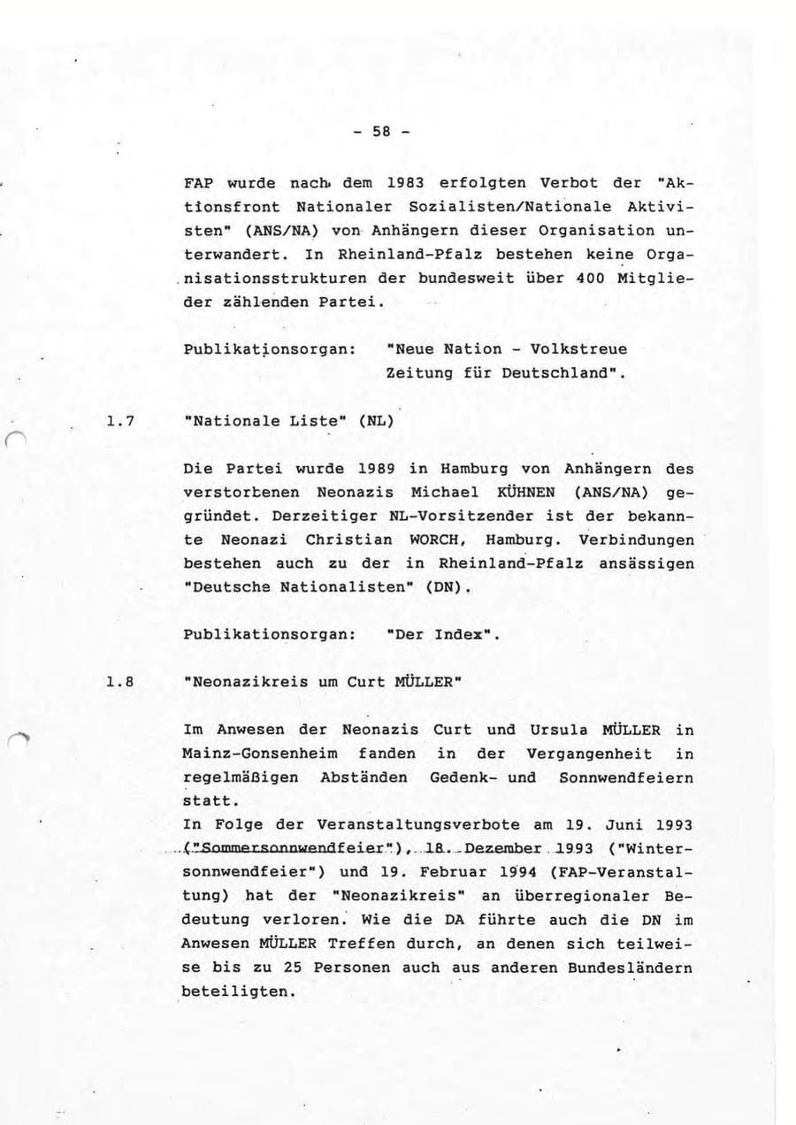Seite 58 des Verfassungsschutzbericht 1993 Rheinland-Pfalz
