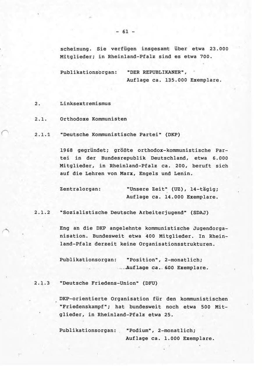 Seite 61 des Verfassungsschutzbericht 1993 Rheinland-Pfalz